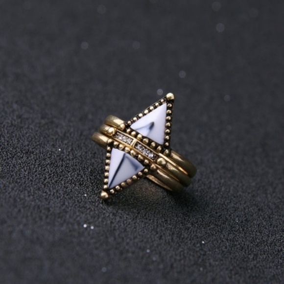 New Stackable Marble White Stone Bronze Ring - Picture 2 of 5